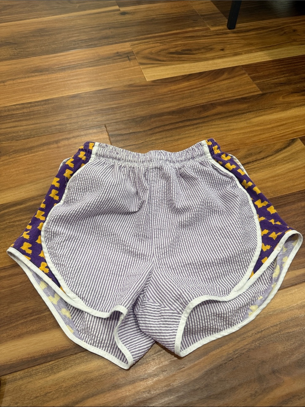 Lauren James Lavender Seersucker Athletic Shorts with Purple & Yellow Trim